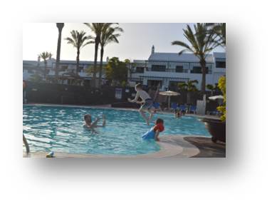 Coaxing the kids in to an outdoor pool took some doing but was great fun once they were in.