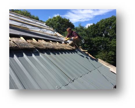 The tin sheeting which will sit beneath the south-east-ish facing solar panels