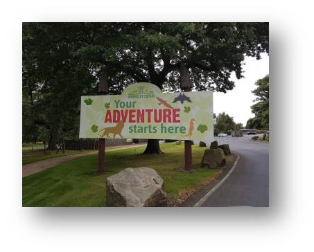 Knowsley Safari Park entrance banner.