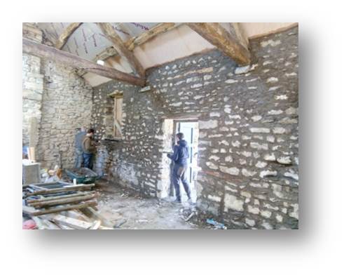 putting the lads to work on the inside walls