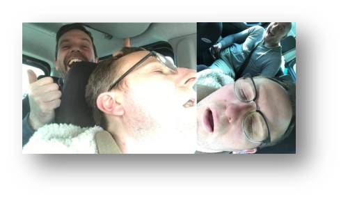 Sleeping Beauty or a murdered hitch hiker in the passenger seat, it's hard to tell.