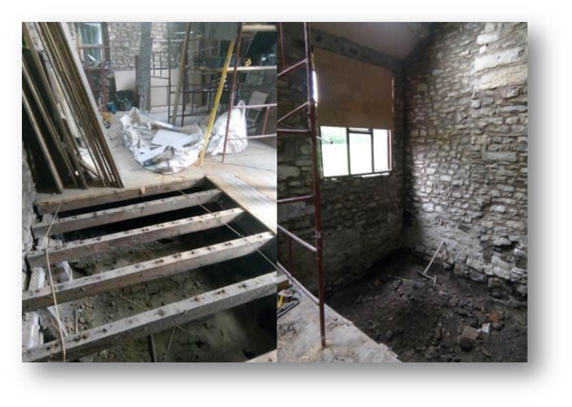 Removing part of the lower floor to create the cellar wall footings