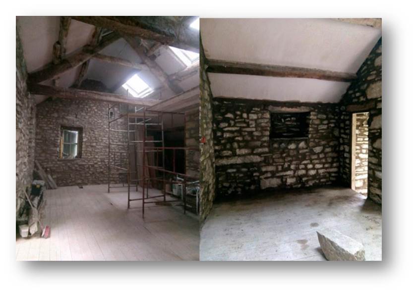 Internal wall pointing with one area still wet