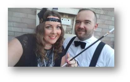 Rachel and I getting ready for a friends 40th birthday party, 20s style.