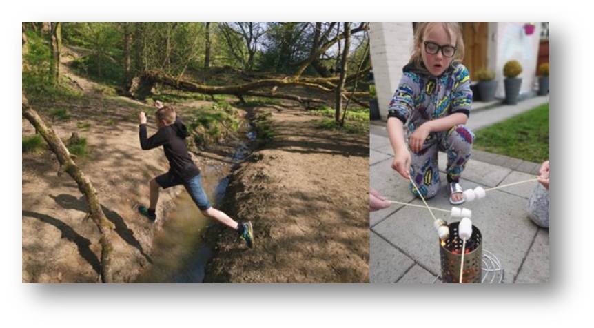 Adam jumps a ravine while Emily perfects her Smores technique