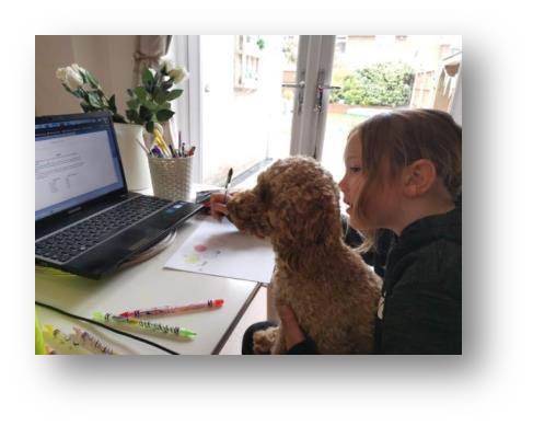 Emily shows Ember how to use the SeeSaw app to access her schoolwork