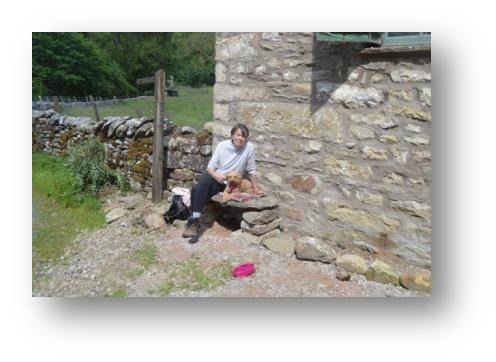 Margaret and Ember trying out Garys memory bench