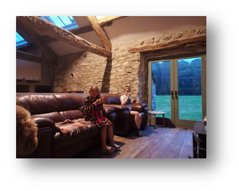 Adam and Emily enjoying a hot chocolate on our tester-night at Temperance Hall